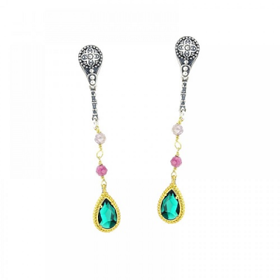Earrings with Blue and Green Goldplated Crystals S135-6